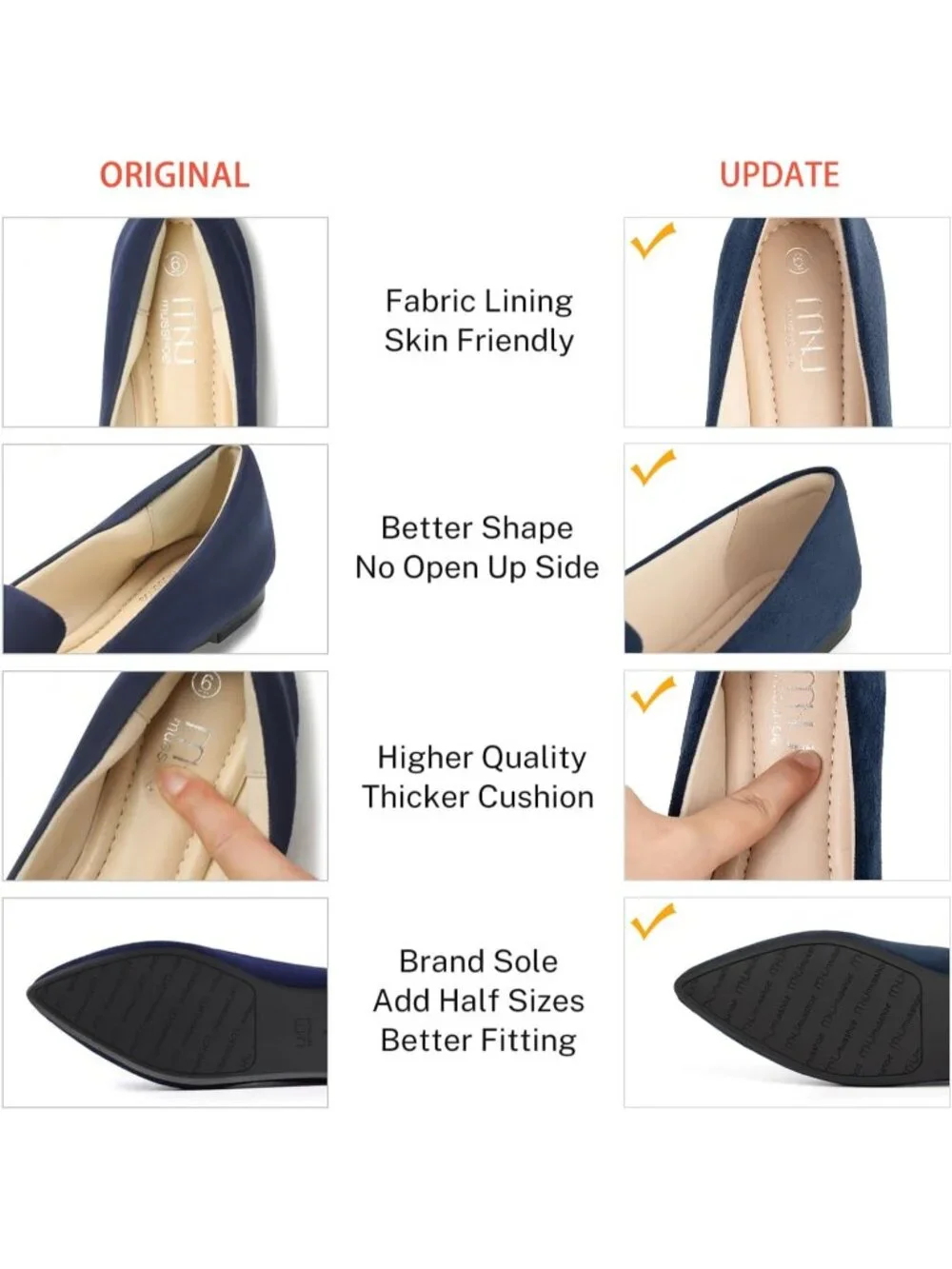 Women's Navy Blue Suede Comfortable Pointed Toe Memory Foam Slip On Flat Shoes